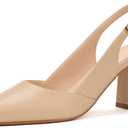 IDIFU Nude Slingback Heels for Women Closed Pointed Toe Chunky Low Heel Dress Pumps Comfort Bridal Wedding Party Prom Work Office Business Pumps Shoes (Nude Pu, 8.5)
