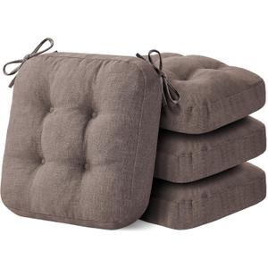 IASEAHK Chair Cushions for Dining Chairs, Dining Chair Cushions, Tufted Indoor Chair Pads with Ties & Non Slip Backing, Seat Cushions for Kitchen Chairs 16.5 x 16.5 x 3.5, Set of 4, Light Brown