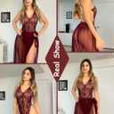 Avidlove Women One Piece Lingerie Deep V Lace Bodysuit Mosaic Lace Teddy Mesh Skirt (XL)