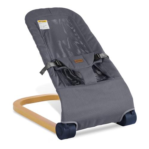 Winchild Baby Bouncer,Portable Baby Bouncer Seat & Foldable with 3 Height Adjustments, Ergonomic Bouncer for Babies 0-6 Months, Wood Grain Style, Natural Vibrations, Includes Storage Bag (Mesh Grey)