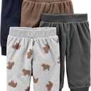 Simple Joys by Carter's Baby Boy's 4-Pack Fleece Pant Pants, grey/ navy/ brown/ bear print, 0-3 Months