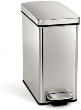 simplehuman 10 Liter / 2.6 Gallon Stainless Steel Bathroom Slim Profile Trash Can, Brushed Stainless Steel
