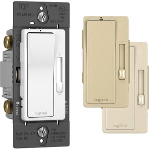 Legrand Radiant 450W Preset Decorator Rocker Dimmer Light Switch, Dimmable for LED and CFL Bulbs with Locator, Single Pole/3-Way,RH453PTCCCV6, White/Light Almond/Ivory, 1 Count