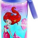 Home Tune 23oz Kids Water Drinking Bottle - Tritan BPA Free, Wide Mouth, Auto Flip Cap, Secure Lock, Easy Open, Lightweight, Leak-Proof Time Marker Water Bottle For Girls & Boys - Mermaid