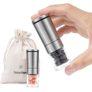 Mini Salt and Pepper Grinder Set, Adjustable Coarseness Coarse & Fine Salt Shakers Mills, Small Travel Portable Spice Tools [Without Spice Content]