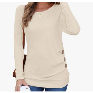 MOLERANI Women's Long Sleeve Tunic Tops Wear with Leggings Fall Shirts Crewneck Casual Button Tshirt 2025 Winter Clothes Large