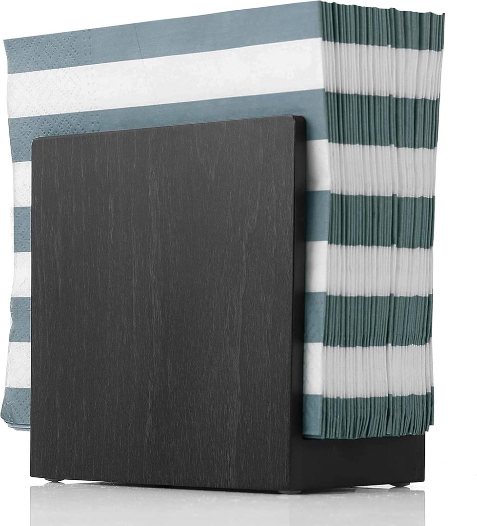 Napkin Holder For Table - Wooden Farmhouse Napkin Holders, Black Simple Upright Vertical Dining Table Cocktail Napkins Dispenser, Kitchen Rustic Natural Walnut Wood For Paper Napkins