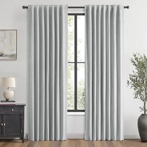 MIULEE 100% Blackout Linen Curtains for Bedroom, Grey Solid Luxury Decor Thermal Insulation Room Darkening Drapes for Living Room Nursery Back Tab Rod Pocket 42 x 84 Inches, 2 Panels