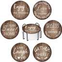 Ceramic Coasters Set of 6-Absorbent Drink Coasters with Holder,Cute Funny Designs,Modern Farmhouse Style,Unique&Personalized for Desk,Bar,Office,Outdoor,Home Decor Use (Brown)