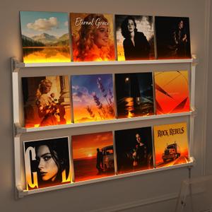 KORRTFID Vinyl Record Shelf Wall Mount with LED Lights, Floating Shelf for Vinyl Record Display, 51-INCH Aluminum Alloy Record Holder for Wall Decor, Fits All LPs and Albums, Large