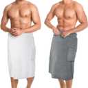 Tudomro 2 Pcs Men's Bath Wrap Towel Large Shower Adjustable Terry Body Spa Towel with Pocket After Shower Wrap for Men Gift Spa College Bath Dorm Room Gym(Grey, White)