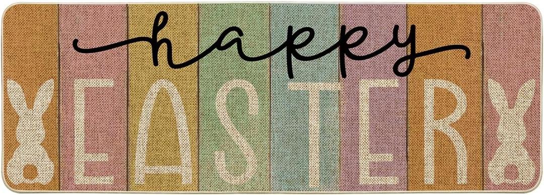 Artoid Mode Stripes Happy Easter Doormat, Home Decor Low-Profile Switch Rug Door Mat Floor Mat for Indoor Outdoor 17x47 Inch
