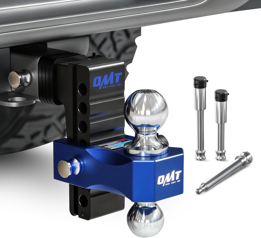 Orion Motor Tech Adjustable Trailer Hitch - 8 in Drop & Rise, Fits 2.5 in Receiver, 8000-18500 GTW, Heavy Duty Aluminum Tow Hitch With Two Anti-Theft Locking Pins for Class IV & V Vehicles (2.5" Shank & 8" Drop, Black-Blue)