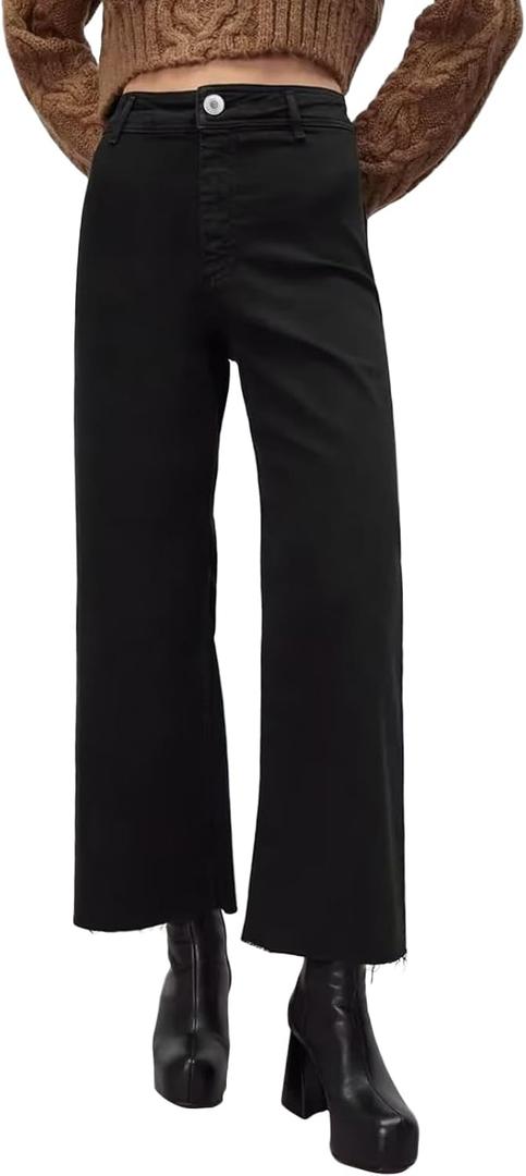 Supgoreou Women's Wide Leg Jeans High Waisted Stretchy Trendy Casual Versatile Work Denim Pants Trousers 2025 (Black, M)