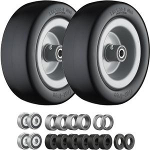 13x5.00-6 Flat Free Tire and Wheel Zero Turn Mower Front Tires Gray Rim with 3/4", 5/8" and 1/2" Bearings, 4.2"-7.3" Centered Hub, Compatible with Lawn Mower Garden Tractor Gray- 2Pack