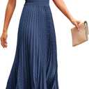 PRETTYGARDEN Women's Midi Summer Dresses Casual V Neck Swiss Dot Ruffle Sleeveless A Line Beach Sun Dress (Grey Blue, Small)