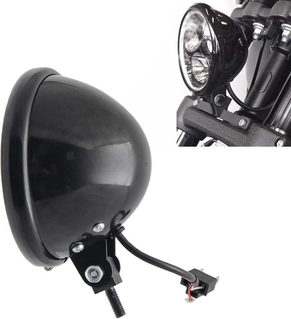 Lengthened Bolt 5.75 Inch Headlight Housing Universal Motorcycle 5 3/4" LED Headlight Bucket Shell Round Headlamp Light Bulb Bottom Mounting