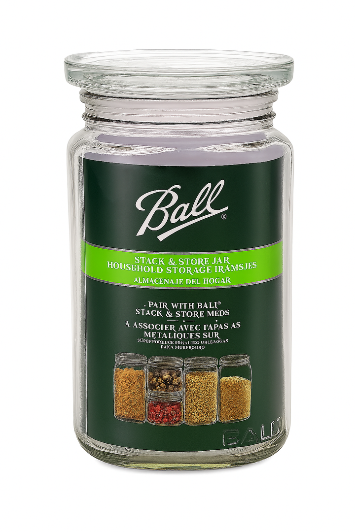 Ball Wide Mouth Mason Jar 9.9 Cup (1 Pack) With M.E.M Wooden Storage Lid for Storage, Grains, Herbs, Pasta, Coffee, Cookies