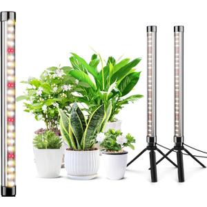 2 Pack Grow Lights for Indoor Plants, Height Adjustable with On/Off Switch and Timer, Vertical Plants Grow Light for Indoor Plant Growth and Flowering