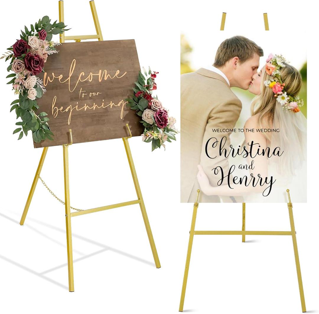 ARTASY 50" Gold Easel Stand for Wedding Signs, Posters, Portable Artist Easel for Painting Canvas, Large Display Easel for Home and Office