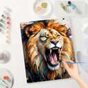 Wildlife Paint by Numbers Kit for Adults - DIY Roaring Lion Head Close-Up Painting on Canvas, Acrylic Paint Set, Suitable for Beginners, Animal Art for Home Decoration or Gifts(16X20IN Framed)