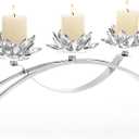 OwnMy 3 Arms Crystal Lotus Tealight Candle Holders Crystal Lotus Flower Votive Candle Stands, Decorative 3-Arms Crystal Lotus Candelabra Metal Crystal Lotus Candlestick Holder for Table Centerpiece (Silver)