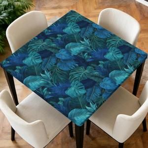 Square Fitted Table Cover with Elastic Edge Design 36x36 in | Polyester Waterproof Stain-Resistant Wipeable Table Cloth for Kitchen Dining Picnic Patio Outdoor Palm Leaf