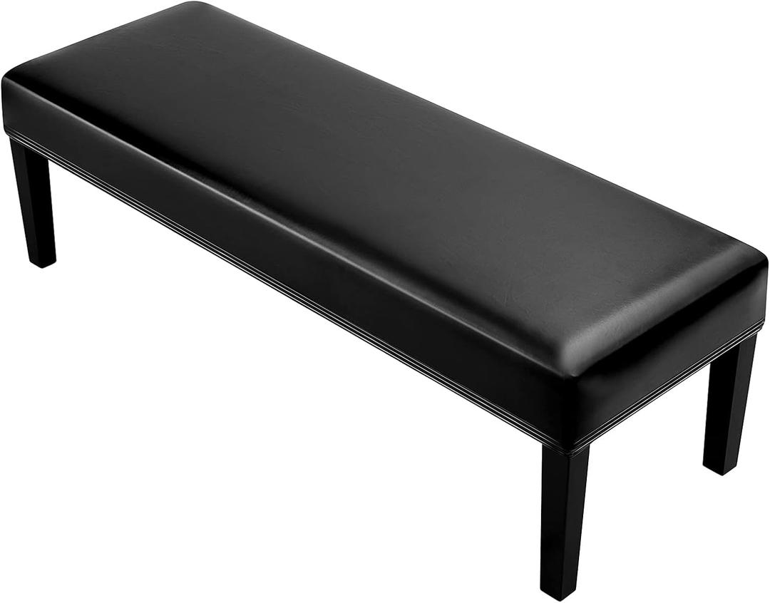 YISUN Dining Room Bench Covers, PU Leather Waterproof Upholstered Bench Slipcover, Removable Washable Bench Seat Protectors for Living Room, Bedroom, Kitchen(PU Black)
