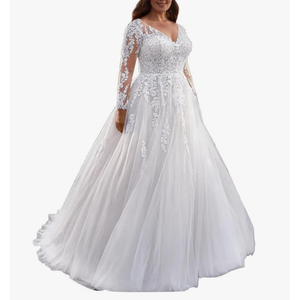 Elegant A Line Plus Size Wedding Dress for Women with Lace Applique Tulle Bridal Gown, US 10