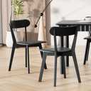 Solid Wood Dining Chairs Set of 2, Mid Century Modern Dining Room Chairs with Curved Backrest, Wooden Armless Kitchen Chairs for Dining Room, Space Saving, Black