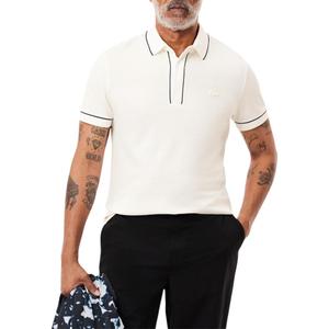Lacoste Mens Regular Fit Paris Contrast Stretch Piqué Polo Shirt (White, L)