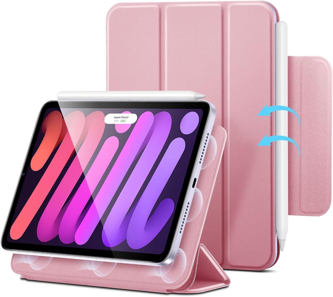 ESR for iPad mini 7 A17 Pro Case, iPad mini 7th/6th Generation Case (2024/2021), Slim Trifold Two-Way Stand, Powerful Magnetic Attachment, Durable Protection, Supports Pencil Pro&Pencil(USB-C), Pink