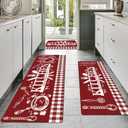 Red Kitchen Mats for Floor, 3 Pieces Non Slip Cushioned Kitchen Runner Rugs with Grid Design, Waterproof Comfort Mat Farmhouse Chef Runners Carpet for Sink, Bathroom (17*30+17*47+17'*59")