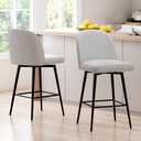 Counter Height Bar Stools Set of 3, 26 Inch Upholstered 360Swivel Barstools with Back and Metal Legs, Linen Fabric Counter Stools for Kitchen Island, Dining Room, Pub, Light Grey