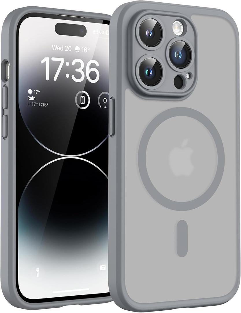 TOCOL Magnetic for iPhone 14 Pro Case, Upgraded Full Camera Protection, Compatible with Magsafe, Drop Protection, Translucent Matte Back Phone Cover 6.1 inch (Gray)