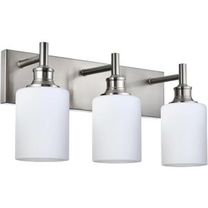 Brushed Nickel Bathroom Lighting Fixtures Over Mirror 3 Light Bathroom Vanity Light with Opal White Glass Shade, Modern Wall Sconces Lighting Vanity Fixtures for Bedroom Living Room