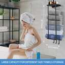 HOTNIU Towel Rack Wall Mounted Bathroom Towel Holder for Rolled Towels Upgraded Black Metal Towel Storage Organizer with Shelf and Removeable Hook