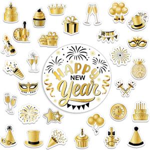 31 Pcs New Years Cruise Door Magnet Happy New Years Eve Cruise Ship Door Decorations Gold Black Refrigerator Magnets for Stateroom Cabin Door Fridge Holiday New Years Party Favor