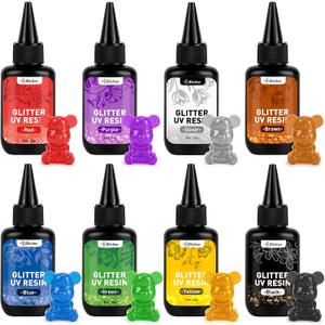 JDiction Glitter Colored UV Resin, 8 Colors Metallic UV Resin with Sparkling Effect, Hard Glitter Resins Kit for Jewelry Making, Colored Casting and Coating, Crafts and Decoration