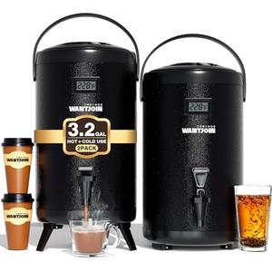 WantJoin Insulated Beverage Dispenser- 2-pack Thermal Hot and Cold Beverage Dispenser Stainless Steel 12L/3.2Gal Hot Drink Dispenser with Spigot for Hot Tea&Coffee, Cold Milk, Juice, Black