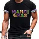 Mardi Shirt for Men Glitter Mask Graphic Festival T Shirt Tuesday Carnival New Orleans Party Tee Tops(P1,M)