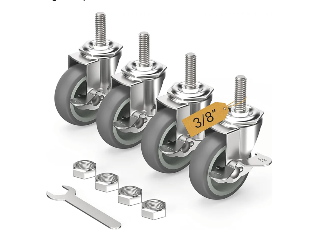 HOLKIE Caster Wheels 3 inch Locking Casters Set of 4, Threaded Stem 3/8" -16 x 1-1/2" (Diameter 3/8", Length 1-1/2") Swivel Heavy Duty Castors Gray