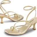 DREAM PAIRS Women's kitten Low Strappy Lace Up Heels Open Square Toe Thong Ankle Strap Heels Sexy Fashion Comfort Dress Shoes Party Sylvestra Pumps Heeled Sandals 8.5