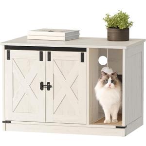 Hzuaneri Cat Litter Box Enclosure, Hidden Litter Box Cabinet Furniture with Bell, Indoor Cats House, Farmhouse Style, 39.4 x 21.7X 24.8 Inches for Hallway, Bedroom, Black CB85204X