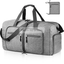 Dimayar 65L Travel Duffle Bag for Men Women - Foldable Duffel Bag with Shoes Compartment - Overnight Bags Waterproof & Tear Resistant(Gray)