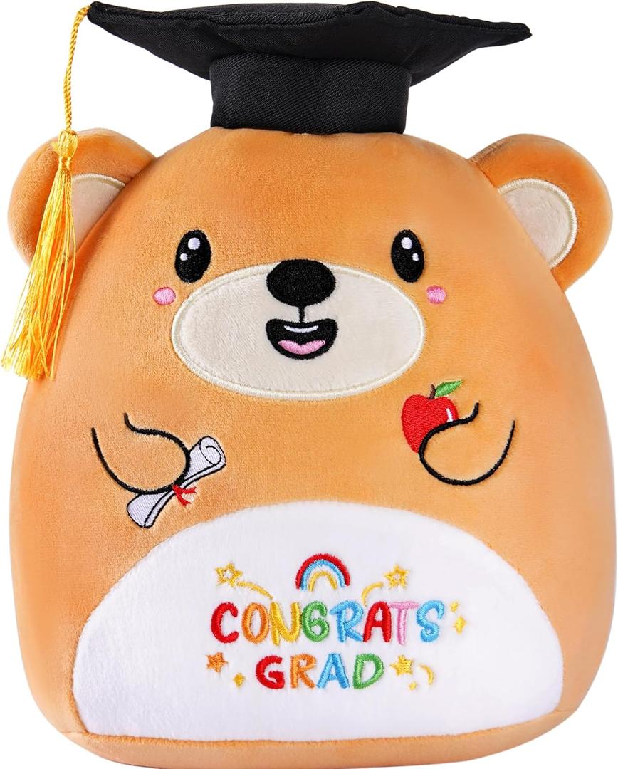 Preschool Graduation Stuffed Animal, 8-Inch Brown Bear Kindergarten Plush Toys for Boys Girls, Cute 2026 Graduation Plushies Gifts for Kids Primary School Students Congrats Grad Party Decor