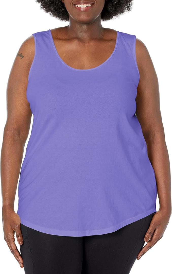 JUST MY SIZE Womens Plus Size Cotton Jersey Shirttail Tank Top, Plus Sleeveless Shirts (32, Petal Purple)