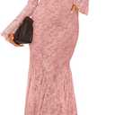 ZESICA Women's Long Sleeve Bodycon Maxi Dress 2026 Fall Fashion Floral Sexy Mermaid Wedding Guest Cocktail Party Dresses (Medium, Pink)