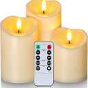 Homemory LED Candles with Remote Timers - Battery Operated, Electric Fake Plastic, Dark Ivory, Outdoor Waterproof Set of 3
