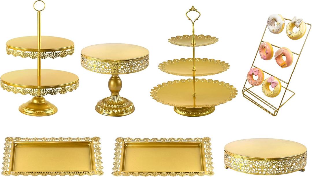 Gold Cake Stand Set-7 Pcs Cupcake Stand-Gold Dessert Table Display Set Table Decoration Display Tower Plate for Baby Shower, Wedding, Birthday Party, Chrismas Celebration